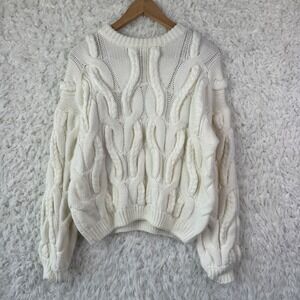 Cable‎ Knit Sweater Medium Fisherman Cable Cream White Chunky Cottagecore Boho